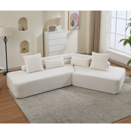 [NEW ARRIVED] [VIDEO PROVIDED] 128'Minimalist Cloud Sectional Couch ,Modern Couches ,4-Seater ,No Assembly,Two modular sofa,Boucle Teddy  Fabric, upholstered , anti-wrinkle fabric, Beige  W2108S00095