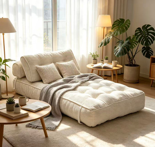Folding Sofa Bed, Convertible Sleeper Chair with Pillow Foldable Mattress with Back Support, Portable Fold Out Chair Bed Comfy Floor Sofa Lounge for Living Room Bedroom, Beige, Single  W5870P523984