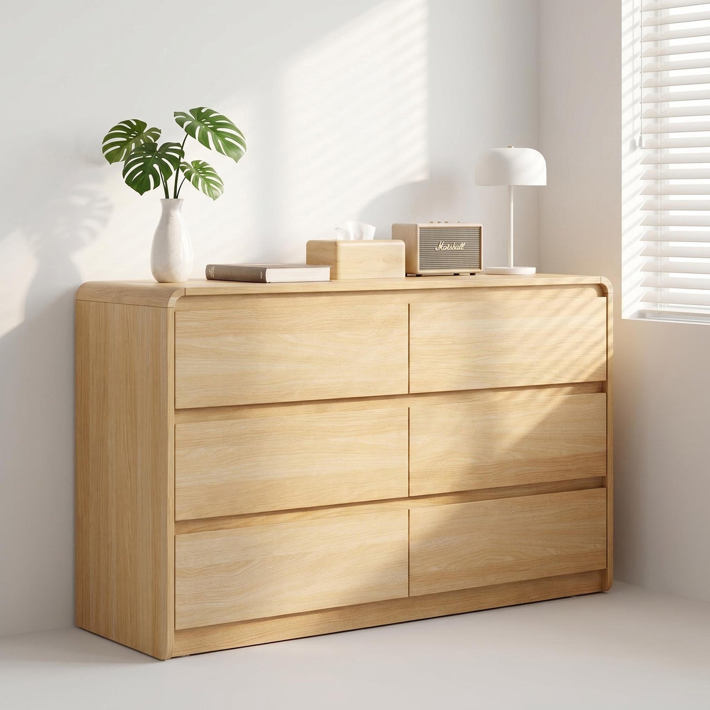 6 Dresser for Bedroom, Modern 6 Drawer Dresser with Spacious Countertop, Wood Storage Cabinet with Concealed Handles & Rounded Corner Design, Wood Dressers for Bedroom,Living Room, Wood  W3204P484603