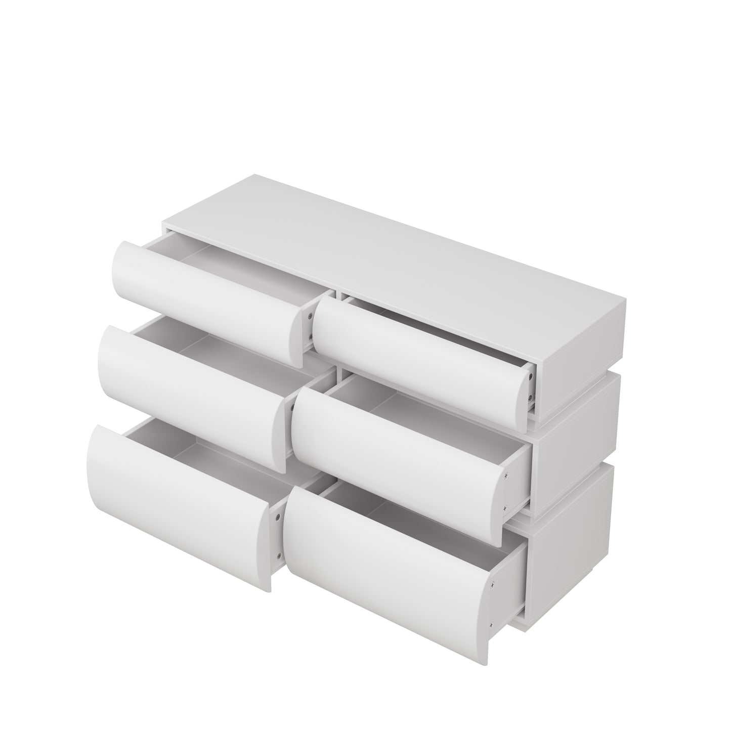 Modern White Handleless 6-Drawer Dresser with Wide Storage, MDF Chest of Drawers in White, 43.31 x 15.75 x 29.53 Inches W757P318426