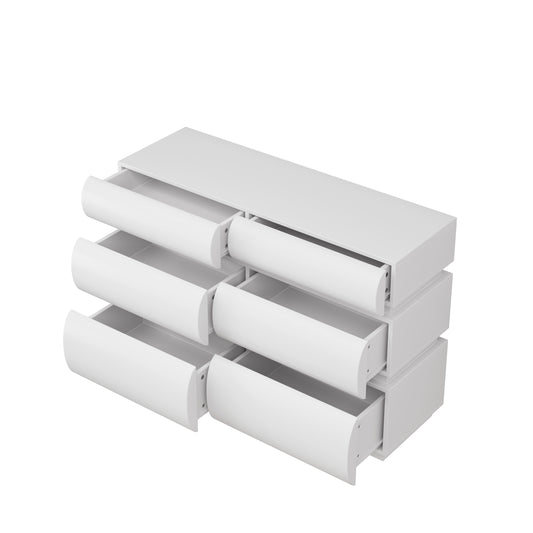 Modern White Handleless 6-Drawer Dresser with Wide Storage, MDF Chest of Drawers in White, 43.31 x 15.75 x 29.53 Inches W757P318426