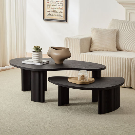 2-Piece Modern Irregular Shape Coffee Table Set for Living Room,Easy Assembly Nesting Coffee Tables, End Side Tables for Living Room Office,Black Color W2582P337835