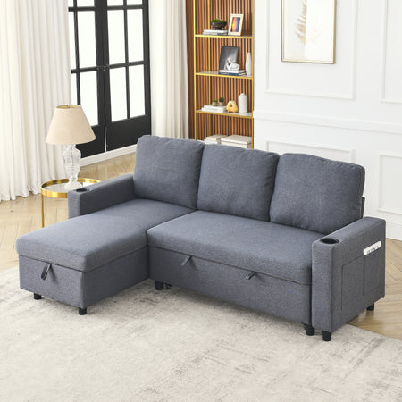 FX78.7'Comfortable Linen L-Shaped Combo Sofa Sofa Bed, Living Room Furniture Sets for Tight Spaces, Reversible Sleeper Combo Sofa with Pullout Bed,Reversible Sofa Bed for Living Room, Office, Apartmen  W1926S00051