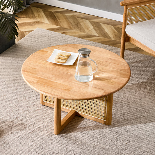 Naturally elegant wooden coffee table with faux rattan accents - perfect for stylish living rooms and cozy tea time  W1151116721