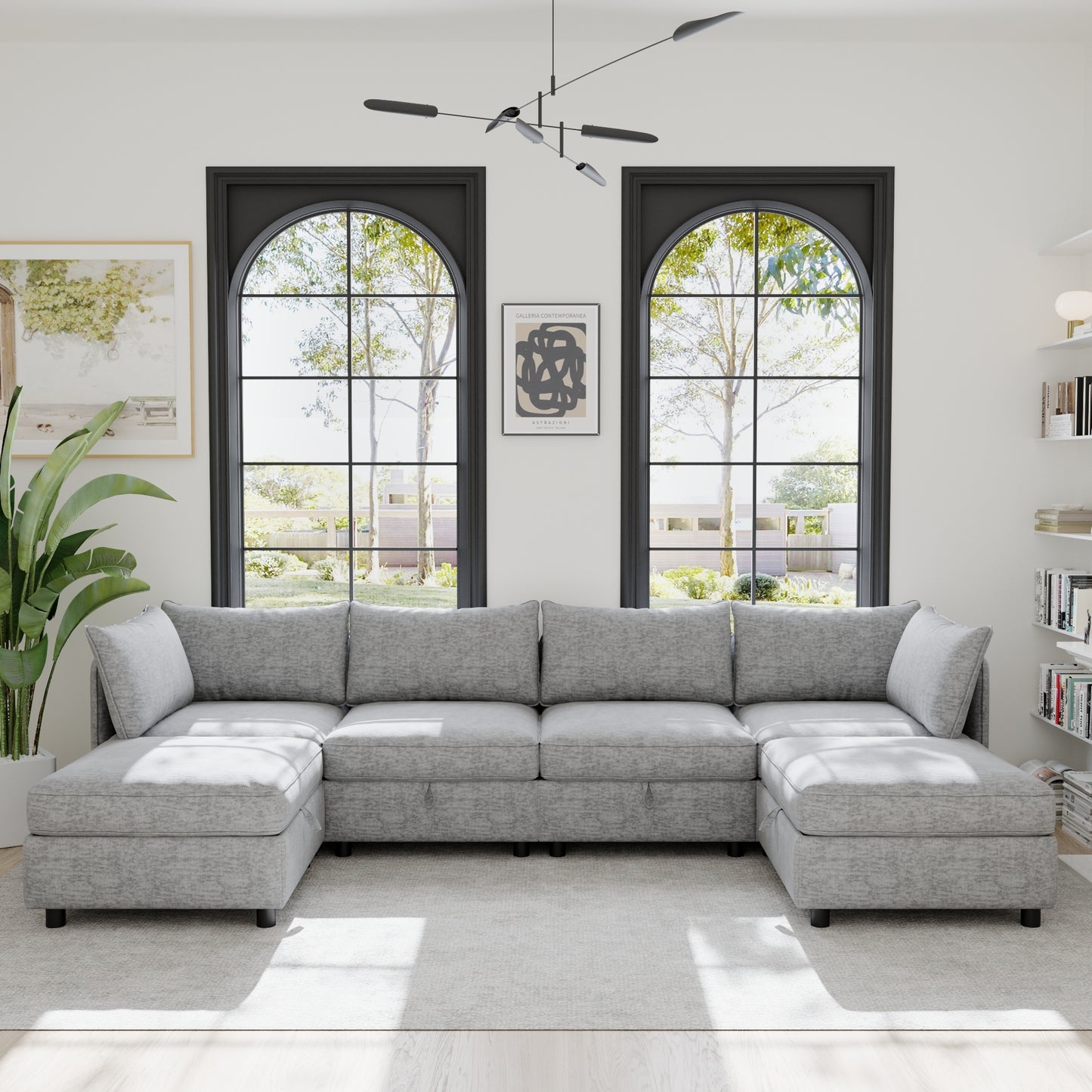 Modular Sectional Sofa, Convertible Sofa Seat With Storage, Sleeper Sectional Sofa Set, Fabric Flexible Modular Combinations for Living Room  W680S00029
