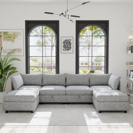 Modular Sectional Sofa, Convertible Sofa Seat With Storage, Sleeper Sectional Sofa Set, Fabric Flexible Modular Combinations for Living Room  W680S00029