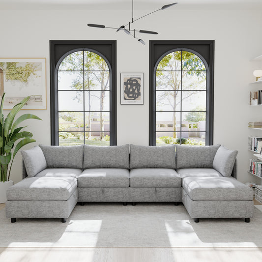 Modular Sectional Sofa, Convertible Sofa Seat With Storage, Sleeper Sectional Sofa Set, Fabric Flexible Modular Combinations for Living Room  W680S00029