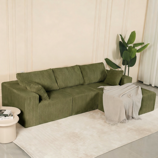 107.5 inch Rabbit hair Modular Cloud Combination Sofa Sofa - L-shaped living room sofa with recliner, Mdoren minimalist sleeper sofa, deep seat, no need to assemble  W2564S00122