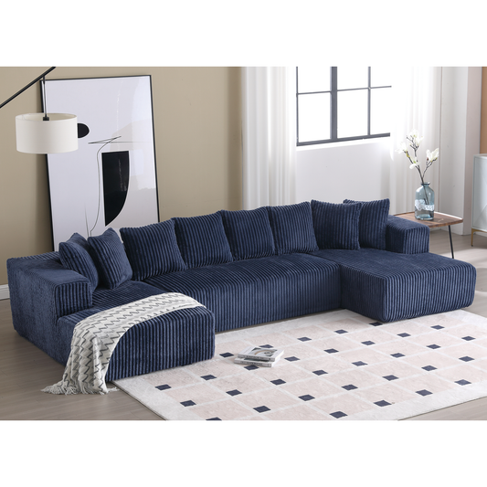 [NEW ARRIVED] [VIDEO PROVIDED]133.45'' Modular Sectional Couch, U-shaped sofa , Chaise Lounge, Striped fabric,Upholstered 4 Seater Couch for Living Room, Free Combination Sofa (Corduroy), Blue W2108S00063