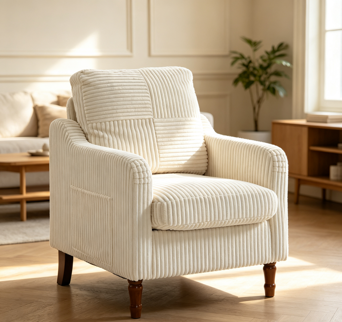 Accent Chair with solid wood feet for Living Room Chairs Reading Chair for Bedroom Scooped Armchair Mid Century Modern Accent Chairs Upholstered Comfy Chair for Apartment, Waiting Room  W2530P568566