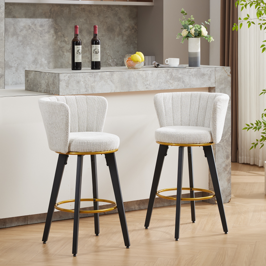 Counter Height Bar Stools Set of 2, 360° Swivel Upholstered Barstools with Backs and Metal Legs, 26' H Seat Height, Velvet Fabric,Goldy Footrest  W2725P252443