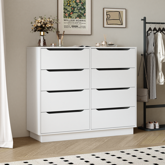 White Dresser for Bedroom, Long Dresser with 8 Drawers, 47.2''W Wooden Dressers Chest of 8 Drawers, Large Capacity Clothing Storage Cabinet, Wide Dressers for Bedroom Living Room Entryway W409P307595