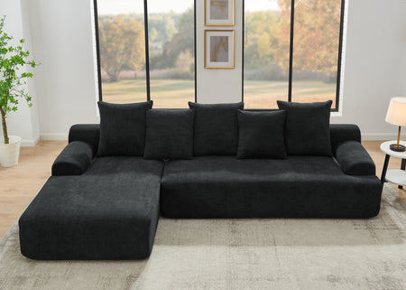 110.25x67'' Modern Upholstered L-Shape Sectional Sofa Couch, Modular Compressed Sofa with Free Combination for Living Room Bedroom, Melange Velvet, Black W1413S00084