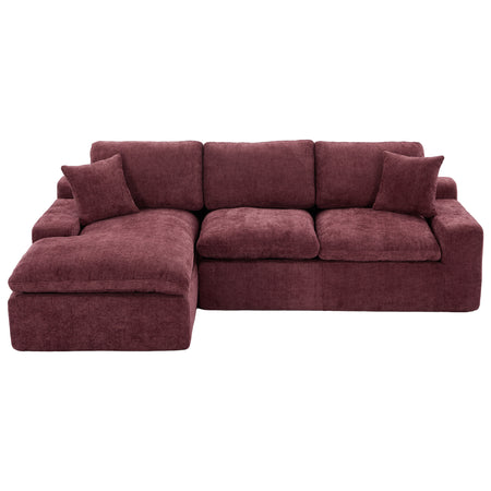Cloud Sectional Sofa 107.9' Upholstered Sofa Couch with Double-layer Cushion and Side Pockets, Red Chenille N719S001980J