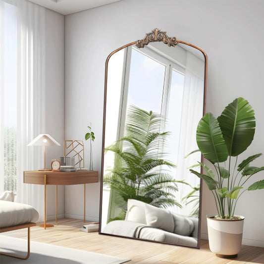 Full Length Mirror 36x66 Inch Vintage Ornate Arched Floor Mirror Metal Framed Mirror Dressing Mirror Oversized Wall Mirror, for Entryway, Living Room, Bedroom, Clothing Shop,  Antique Bronze  W1435P201153