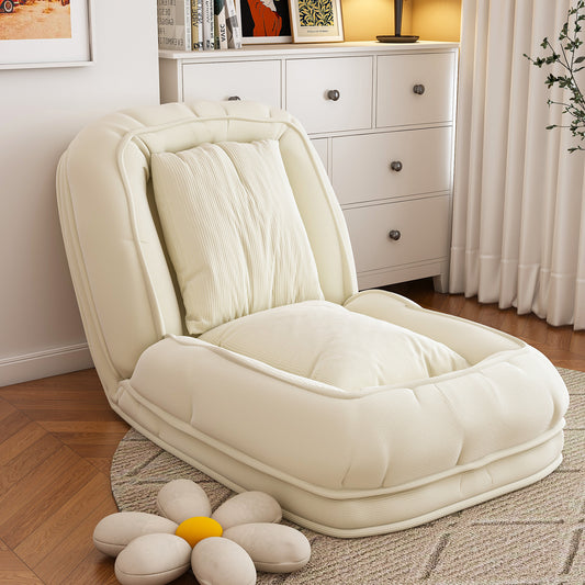 Upholstered  Human Dog Bed for Adults and Pets, Foldable Lazy Sofa Bed with 5 Adjustable Position, Includes 2 Soft Pillows for Bedroom, Living Room, Reading Corner(Off White) W2699P410740