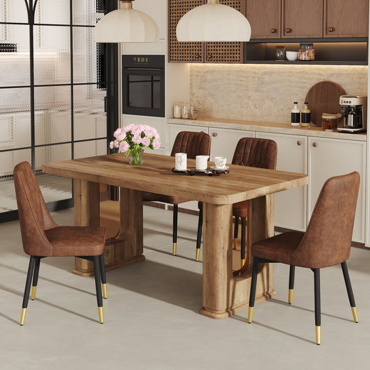 Table and chair set.64.5 x 35.4 Inch Stylish Wood Color Textured Dining Table.Paried With 4 BrownTechnology-Fabric Dining Chairs.Suitable for kitchen,Dining room,etc. W1151S03576