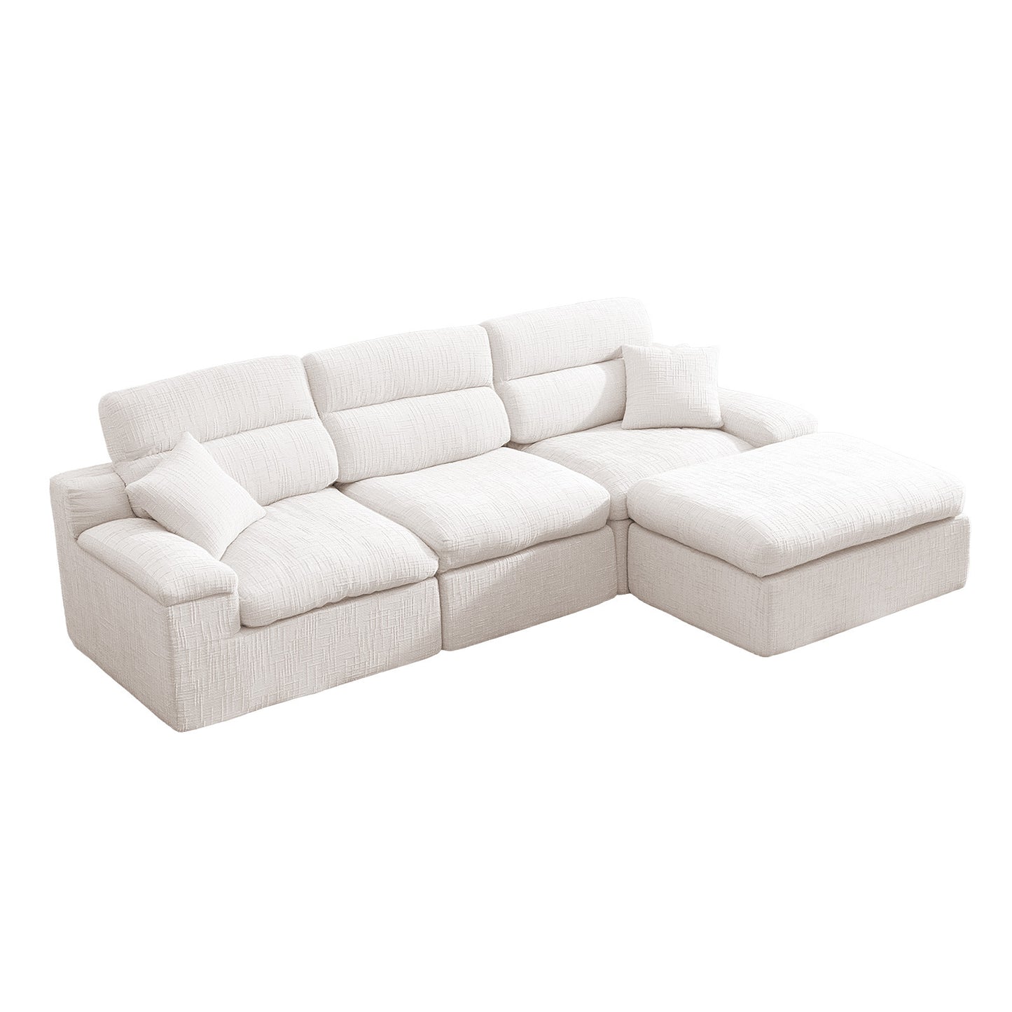 Modern Corner Chaise Sofa with High Backrest, L-Shaped Couch in Beige Slub Chenille Fabric, Compressed High-Density Sponge Cushion, Space-Saving No-Assembly Design for Living Room or Apartment  W5532S00036
