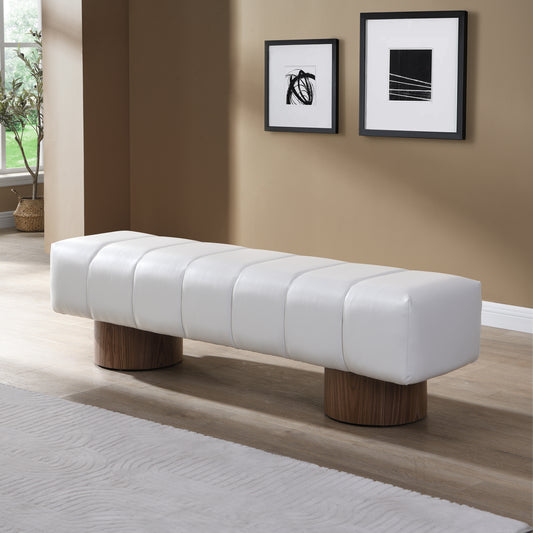 Upholstered Dining Bench for Dining Room, No-Assembly End of Bed Entryway Bench Ottoman for Bedroom Living Room, Beige PU Stool Top Wood Leg 300 LBS Weight Capacity  N779P253550A