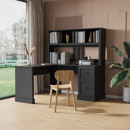 Home Office Computer Desk with Hutch, Antiqued Black finish  W331S00116