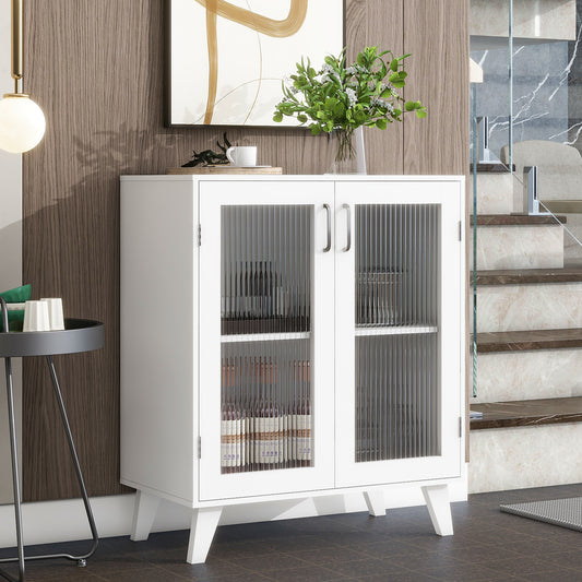 Modern Living Room Cabinet Storage Organizer with 2 Glass Doors and Adjustable Shelf White  W409128109