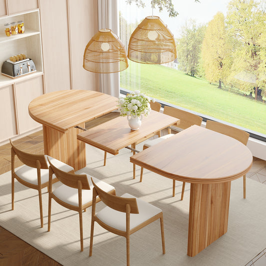 55.12'-70.87'Modern Extendable Dining Table with removable extension leaves,Mid-century modern style home table,Suitable for dining rooms, kitchens, and living rooms,Natural Walnut  W757P411752
