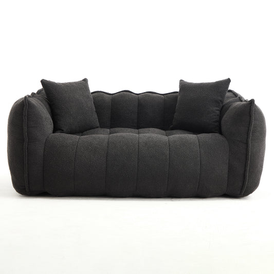 Cozy Beanbag Chair with High Resilience Foam Core for Two - Black Chenille, 66x35x25 inches W1996P309526