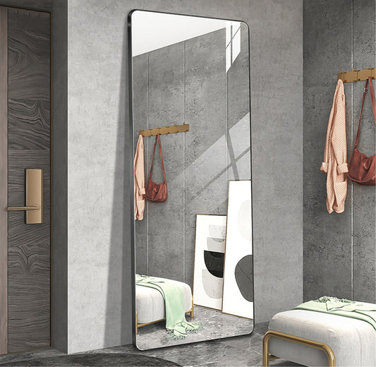 Aluminum Floor Mirror Full Length Mirrors Leaning Rounded Corner Rimless Standing Large Mirror Bedroom,Shop,Office,Hotel 5MM Silver Mirror  W2071P148221