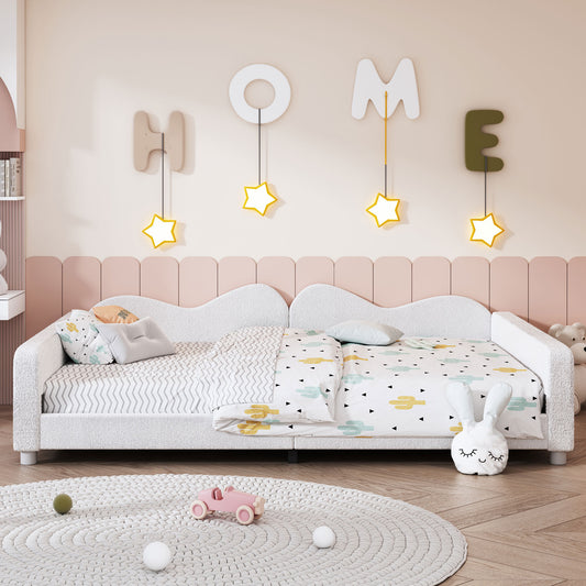 Full size Upholstered Daybed, Sherpa Fabric Sofabed with Cloud-Shaped Backrest, No Box-spring Needed, White(Old SKU: WF532069AAK) N733P234605K