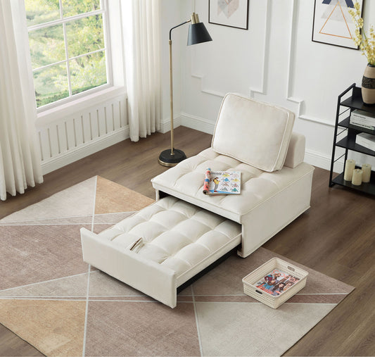 Convertible sleeping Sofa Bed, Modern velvet fabric single seater Sofa, Sleeping Sofabed with 1 back pillow and removable back, Single comfortable Recliner Sofabed for office, living room apartment W2331P216438