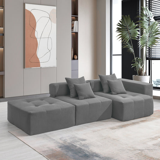 105.5''L Shaped Modular Sectional Sofa,Wide and Deep Seat,Minimalist Wrinkle-resistant Corduroy Couch,Full Compressed Cloud Couch for Living Room,3 PC Free Combination,No Assembly Required,3 Colors  N723S1036E