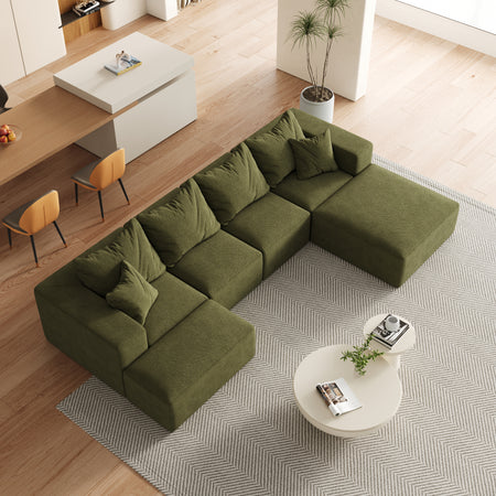 Modern Upholstered Sectional Boneless Couch Set,Modular 132' L Shaped Sectional Living Room Sofa Set With 6 Pillows,Free Combination Sofa Couch for Living Room,Bedroom W834S00501