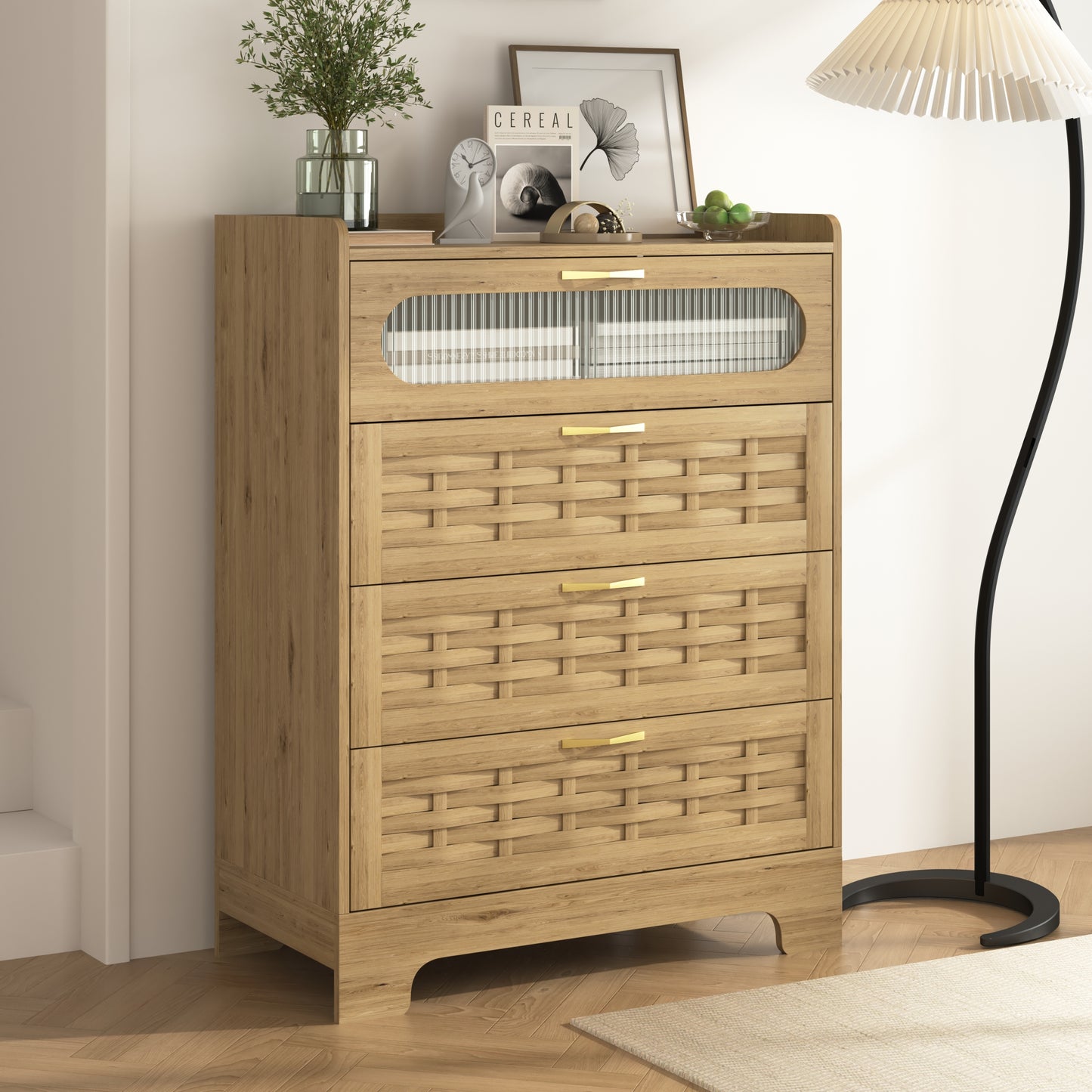 Wood 4 Drawer Dresser for Bedroom, Large Double Dresser with Wide Drawers, Modern Chest of Drawers,Storage Organizer Dresser,Nursery Dresser,for Living Room, Hallway, Bedroom, Kids Bedroom  W2227P156063