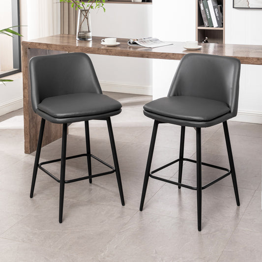 Counter Height Swivel Bar Stools Set of 2, 360° Swivel Upholstered Barstools with Back and Metal Legs, 25.6' Seat Height,Counter Stools for Kitchen Island and Pub,Faux Leather,Grey  W2200P152173