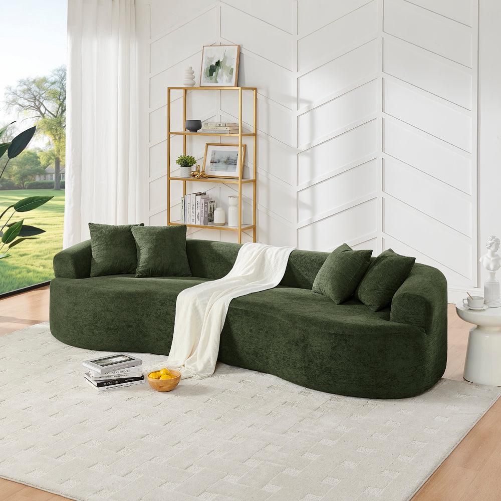 Modern Cloud 4-Seater Sectional Curved Sofa, Minimalist Compression Living Room Couch, No Assembly Needed, Chenille, Green W1413S00106