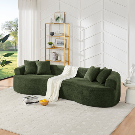 Modern Cloud 4-Seater Sectional Curved Sofa, Minimalist Compression Living Room Couch, No Assembly Needed, Chenille, Green W1413S00106