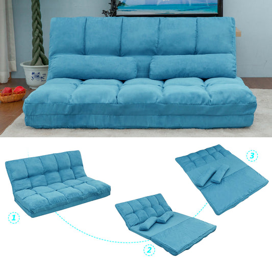 Double Chaise Lounge Sofa Floor Couch and Sofa with Two Pillows (Blue)  PP036317CAA