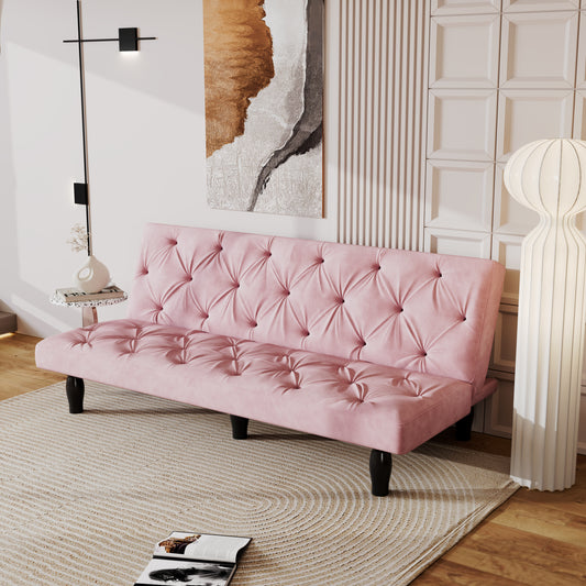 Sofa to Sofa Bed Transformation: 66' Pink Velvet Sofa Bed, Ideal for Family Living Rooms, Apartments & Bedrooms  W127860393