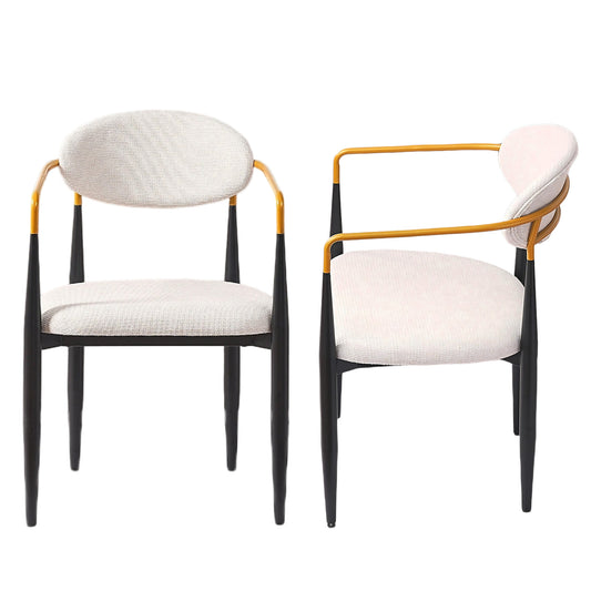 Modern Upholstered Dining Chair with Gold-Accented Armrests - 22'W x 21'D x 30'H, Ergonomic Design for Home Dining Room or Office Use,Set of 2 - Beige Fabric Seat & Black Metal Frame  W5501P462415