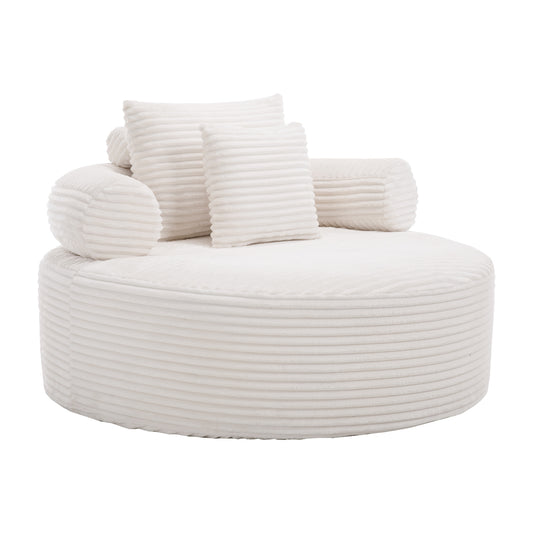 Round Sofa Bed with Memory Foam Sectional Couches for Living Room, Cloud Couch with Three Pillows, White  W3224P444275