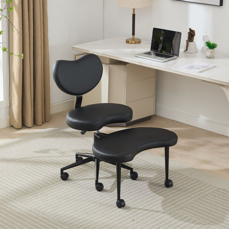 Meditation Chair Plus, Cross Legged Chair with Wheels, ADHD Chair, Criss Cross Desk Chair with Lumbar Support and Adjustable Stool, Flexible Design for Fidgety Sitters, Black PU W1143P314941