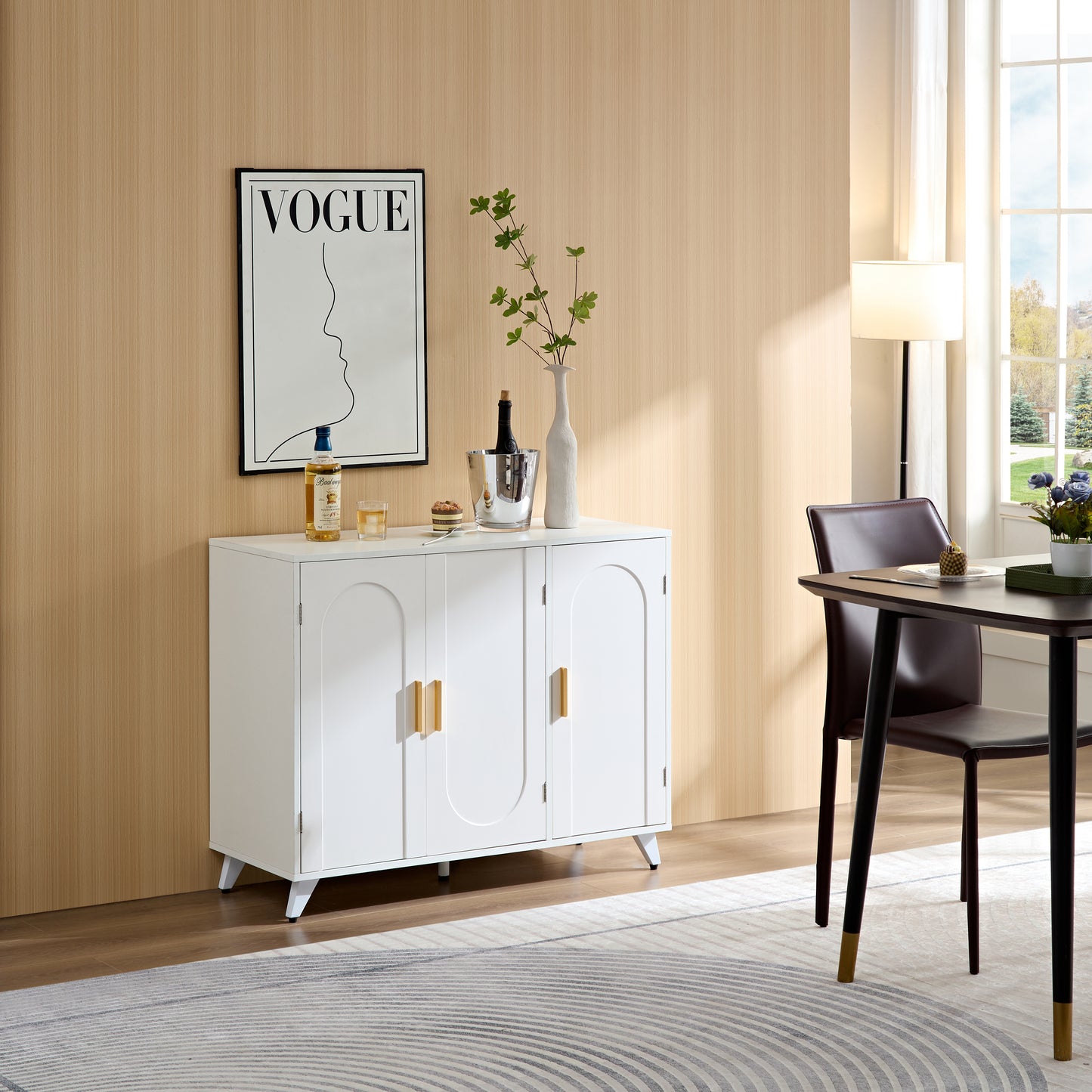 Sideboard Buffet cabinet with 3 doors and removable shelves, for living room, dining room, ivory white W1705P179819