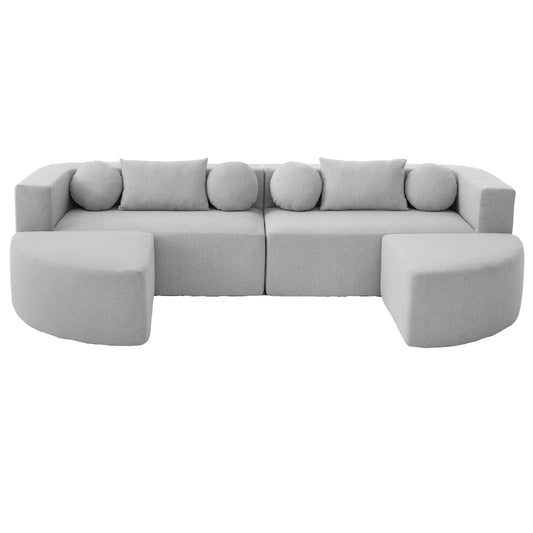 Boneless Couch Modular Sectional Sofa with Deep Seating and Curved Design, Grey, Boucle, 114.9' N719S002120E