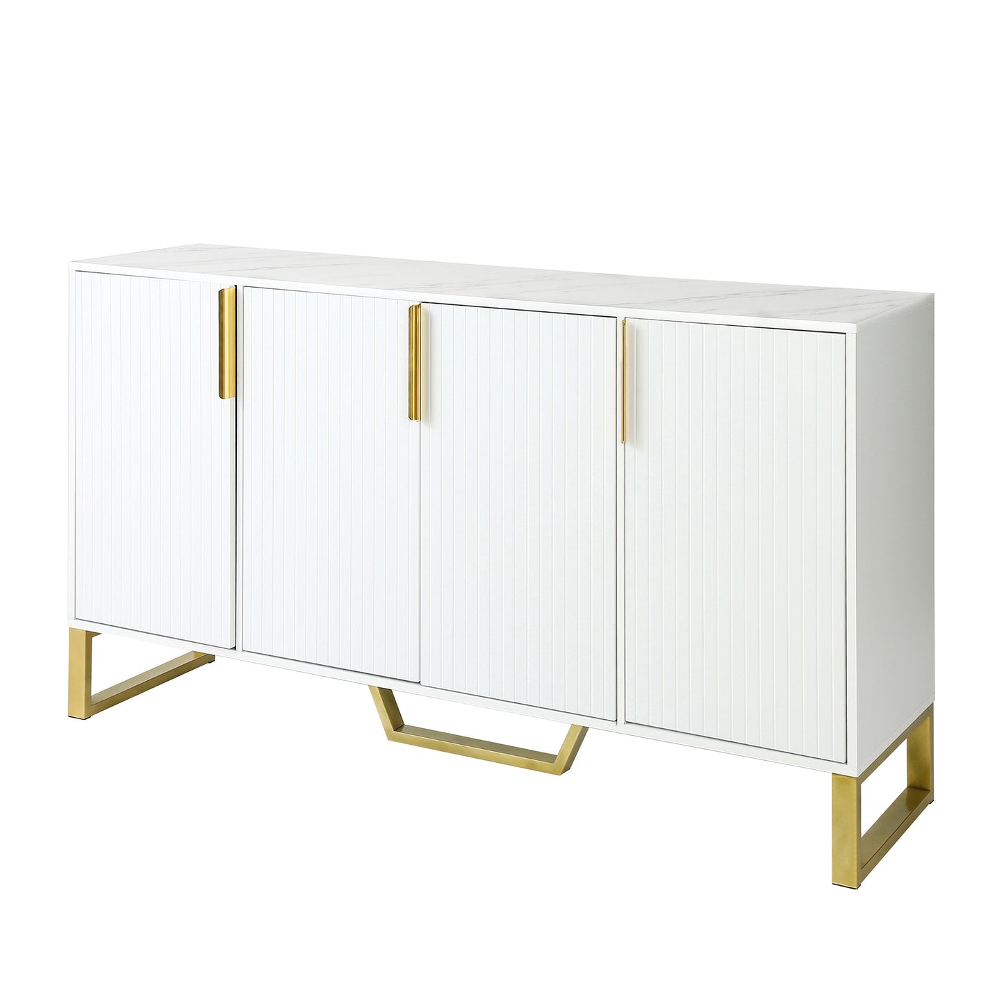TREXM Modern Sideboard with Four Doors, Metal Handles & Legs, Adjustable Shelves in White MDF & Particle Board WF295368AAK
