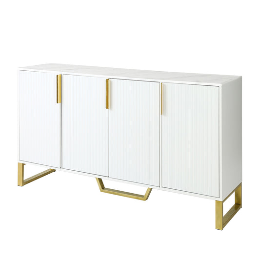 TREXM Modern Sideboard with Four Doors, Metal Handles & Legs, Adjustable Shelves in White MDF & Particle Board WF295368AAK