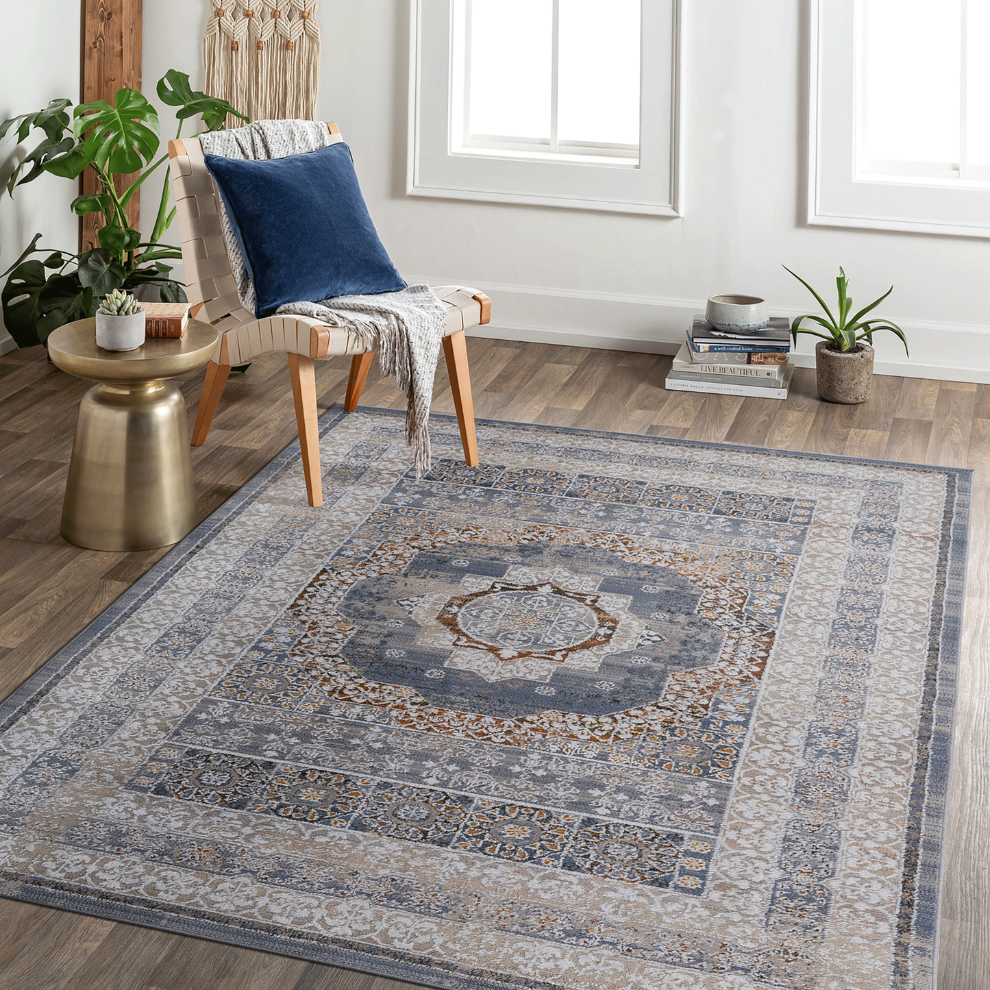 PAYAS Collection 8X10 Blue/Ivory / Medallion Area Rug  B189P493060