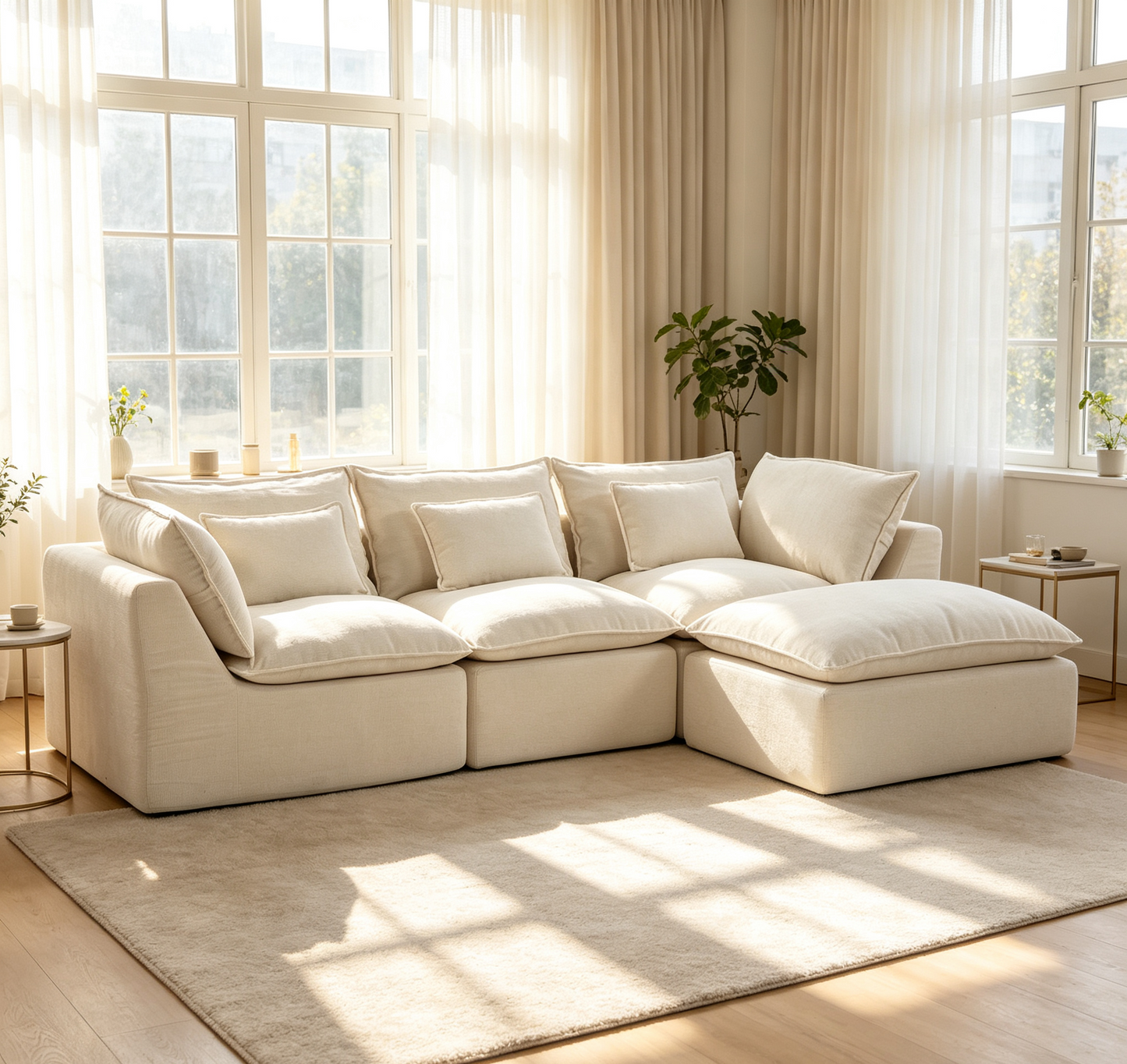 102.3' Width Cloud Couch Oversized Modular Sectional Sofa True Relax Comfy Couches Wide Deep Seat Sofas for Living Room Furniture Sets, Waffle Fabric ,3Seat with Ottoman  W2530S00030