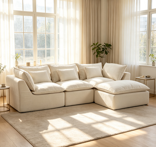 102.3' Width Cloud Couch Oversized Modular Sectional Sofa True Relax Comfy Couches Wide Deep Seat Sofas for Living Room Furniture Sets, Waffle Fabric ,3Seat with Ottoman  W2530S00030