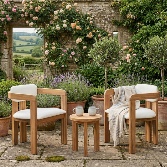 Set of 2 Outdoor Acacia Wood Dining Chairs with Cushions, Modern Solid Wood Armchairs with Weather-Resistant Upholstery for Patio, Garden, Balcony & Backyard,Beige Cushion  N704P417249A