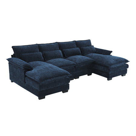 Modern U-shaped Sectional Sofa with Waist Pillows, 6-Seat Upholstered Symmetrical Sleeper Couch, Chenille Upholstery, 110*55 inches GS008004AAC